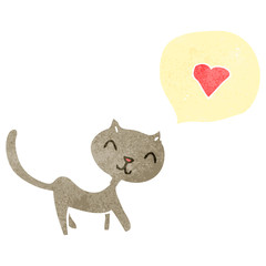 retro cartoon cat with love heart