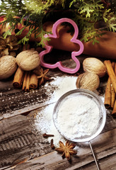 Ingredients for Christmas cookies -  flour, anise, cinnamon