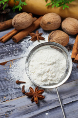 Ingredients for baking -  flour, anise, cinnamon
