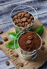 Ground coffee and coffee beans