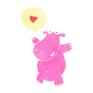 retro cartoon pink hippo