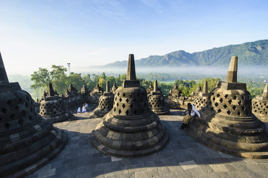 Early morning light at the temple complex of Borobodur, Java, Indonesia