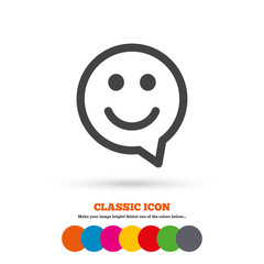 Happy face speech bubble symbol. Smile icon.