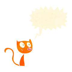 retro cartoon cat with speech bubble
