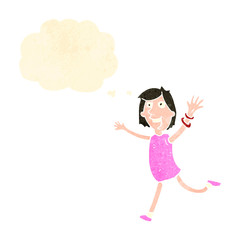 retro cartoon excited woman running