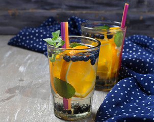 Detox water with orange and blueberry