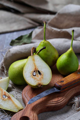 Sweet sliced pears in wooden table