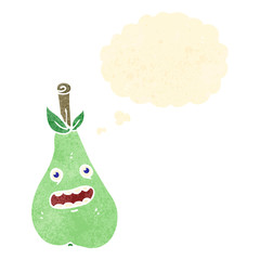 retro cartoon pear with thought bubble