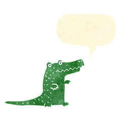 retro cartoon crocodile with speech bubble