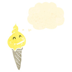 retro cartoon ice cream with thought bubble