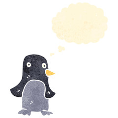 retro cartoon penguin with thought bubble