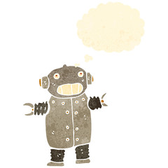 retro cartoon robot with thought bubble