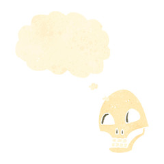 retro cartoon skull with thought bubble