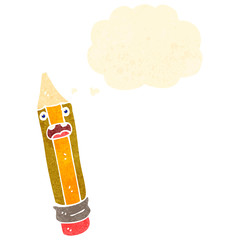 retro cartoon pencil with thought bubble