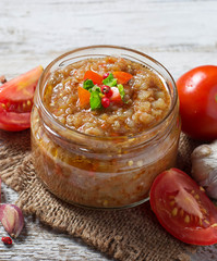 Eggplant caviar in a glass jar
