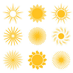 Sun Icon Set. Abstract and Unusual Sun Icons. Vector Illustration. 