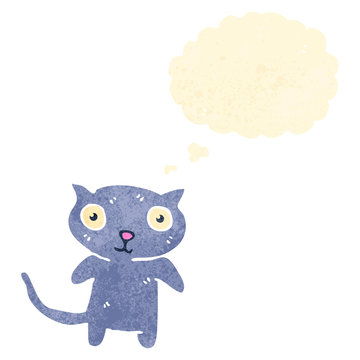 retro cartoon little cat with thought bubble