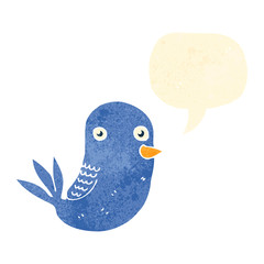 retro cartoon blue bird with speech bubble
