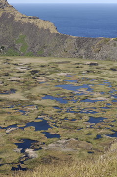 Lake in crater, Orongo, Easter Island, Chile