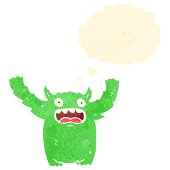 retro cartoon monster with thought bubble