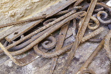 Irons with shapes in a blacksmith