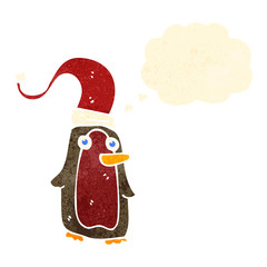retro cartoon christmas robin with thought bubble