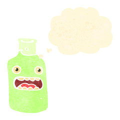 retro cartoon staring bottle with thought bubble