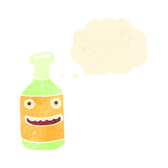 retro cartoon bottle with thought bubble