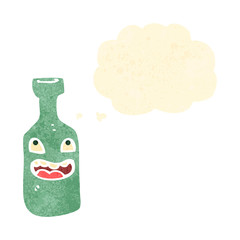 retro cartoon bottle with thought bubble