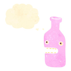 retro cartoon bottle with thought bubble