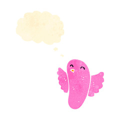 retro cartoon pink bird with thought bubble