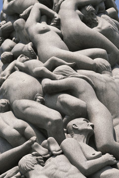 Intertwined human figures, detail of the Monolith by Gustav Vigeland, Frogner Park, Oslo