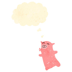 retro cartoon pig with thought bubble