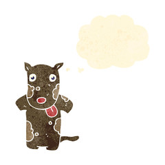 retro cartoon dog with thought bubble