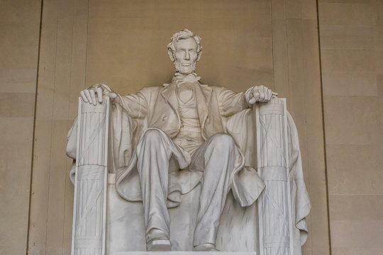 Interior view of the Lincoln statue in the Lincoln Memorial, Washington D.C.