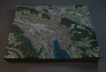 Vista satellitare di Zurigo, Svizzera, sezione 3d, spaccato
