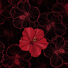 Seamless pattern with hibiscus flowers. © maritime_m