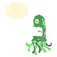 retro cartoon squid with thought bubble