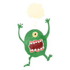 retro cartoon alien with thought bubble