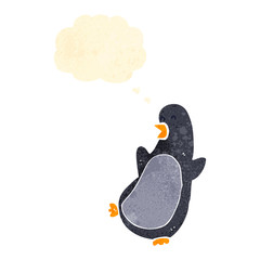 retro cartoon penguin with thought bubble