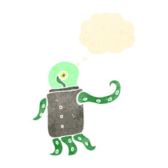 retro cartoon alien with thought bubble