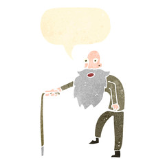 retro cartoon old man with walking stick