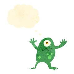 retro cartoon alien with thought bubble