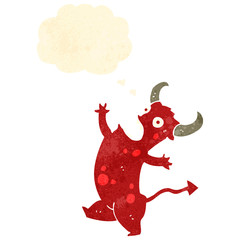 retro cartoon little devil with thought bubble
