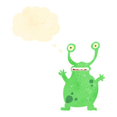 retro cartoon alien with thought bubble