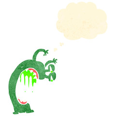 retro cartoon monster with thought cloud