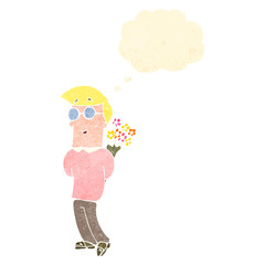 retro cartoon man with flowers