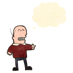 retro cartoon pointing man with thought bubble