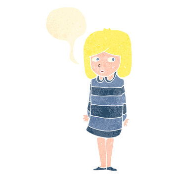 retro cartoon worried girl