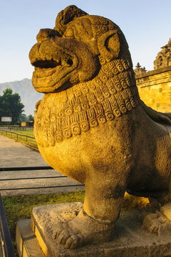 Lion head in the temple complex of Borobodur, Java, Indonesia